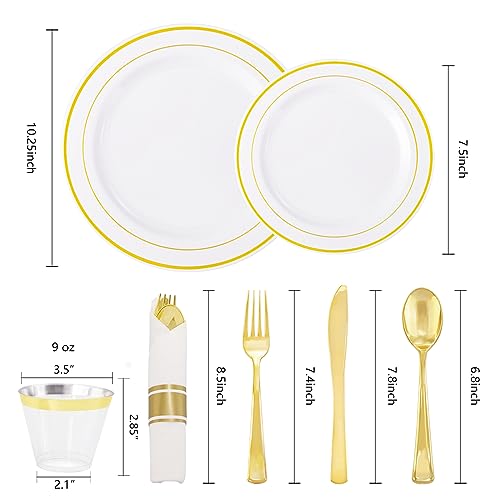 WELLIFE 210 Piece Gold Plastic Dinnerware Set, Include: 30 Dinner