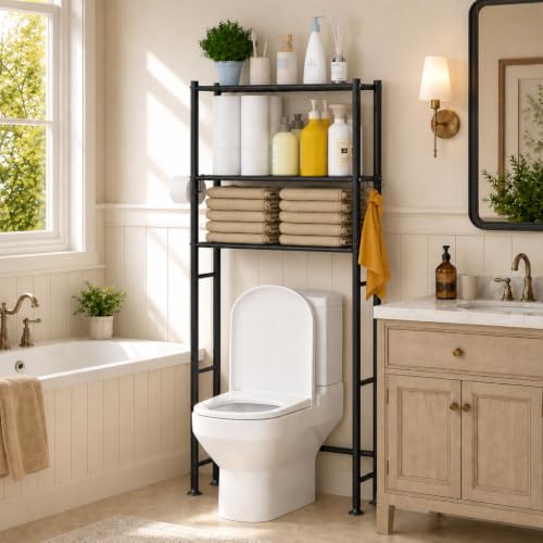 Yutrchey 3-Tier Over Toilet Bathroom Storage Cabinet with Hooks & Paper Holder