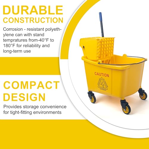 Kefanta 35 Qt Commercial Mop Bucket Set with Wringer on Wheels, Yellow