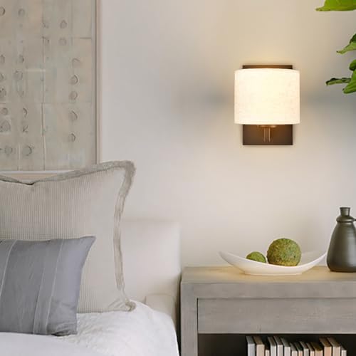 SAMTEEN Farmhouse Black Wall Sconces Set of 2 with Fabric Shades - Modern Indoor Wall Lighting