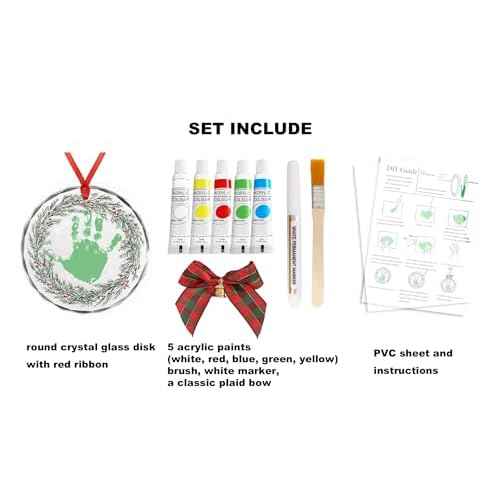 Stylor Baby's First Christmas Ornament 2025 - DIY Crystal Glass Handprint Keepsake, for Newborn Boy or Girl, My 1st Xmas Tree Hanging Decoration (Wreath)