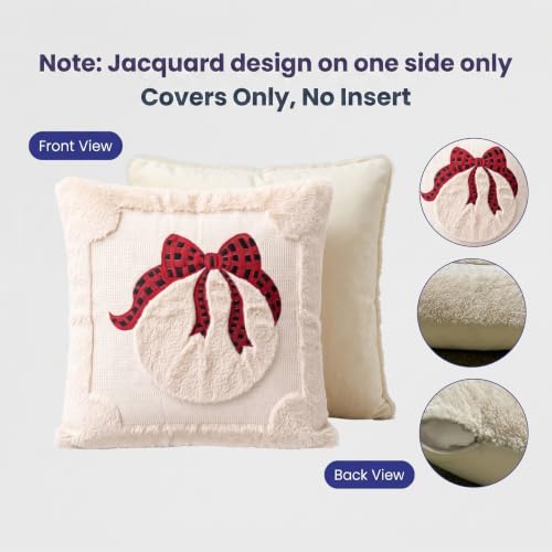 Vteeculor Beige Christmas Bell 18x18 Set of 2 Plush Faux Fur Throw Pillow Covers