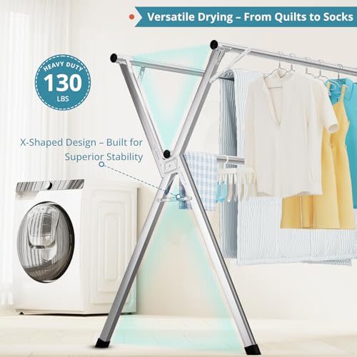 79-Inch Clothes Drying Rack - Collapsible Indoor Outdoor Laundry Storage - Silver