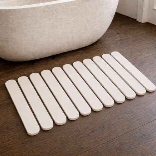 Pebble Nest White Foldable Diatomaceous Earth Bath Mat 30x17 Inches - Quick Dry & Non-Slip