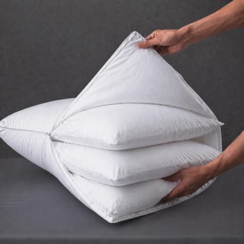 White Adjustable Gusset Goose Feather Pillow Queen Size with Pillowcase - Layered Support