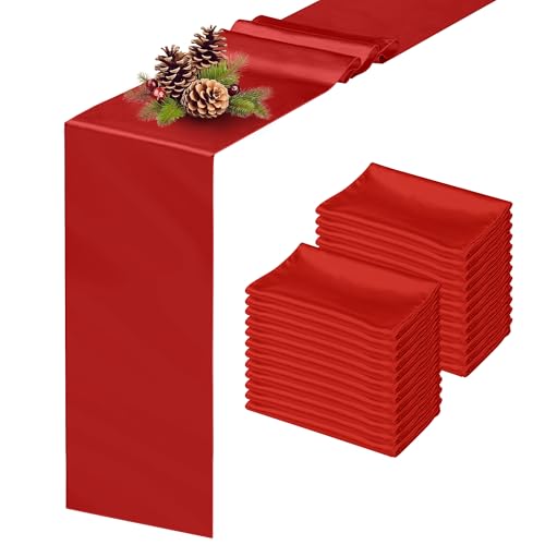 COSINIA 24-Pack Red Satin Table Runner 12 x 108 Inch - Reusable Seamless