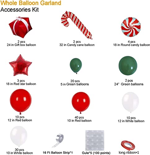 Christmas Balloon Garland Kit with Red White Candy Balloons, Gift Box & Stars