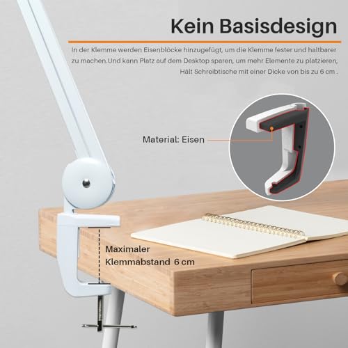 20-Inch LED Desk Lamp with Clamp - 24W, 2200 Lumens, White - Non-CCT, Non-Protective