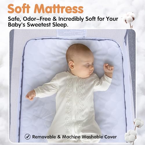 4-in-1 Bedside Bassinet Sleeper with Mesh, 6-Height Adjustable, Washable Mattress - Grey