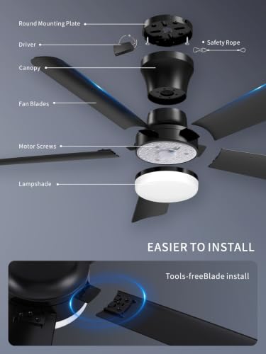 Black 42 Inch Low Profile Ceiling Fan with Light Remote Control