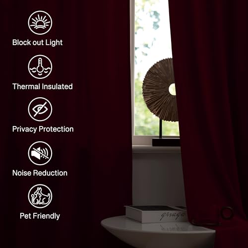 Autumn Series Red Velvet Theater Curtains - 2 Panels, 52W x 84L, Fall Decor