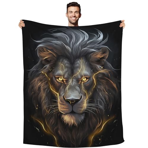 Huke Lion Gift, Cool Black Gold Blanket for Adults and Kids, Super