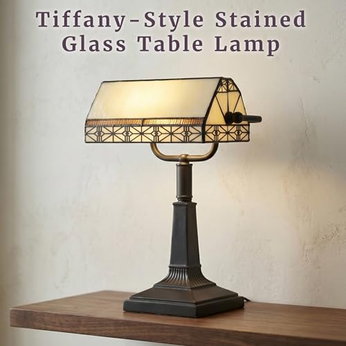 16-Inch Tiffany Style Bankers Desk Lamp with Stained Glass Shade - Vintage LED
