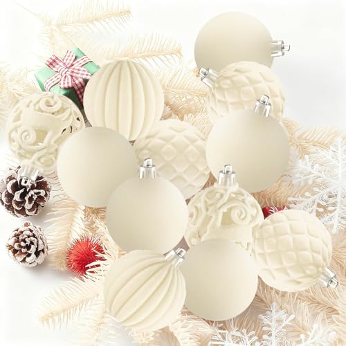 40 pcs Cream Yellow Velvet Christmas Tree Ornaments - Shatterproof Holiday Decor