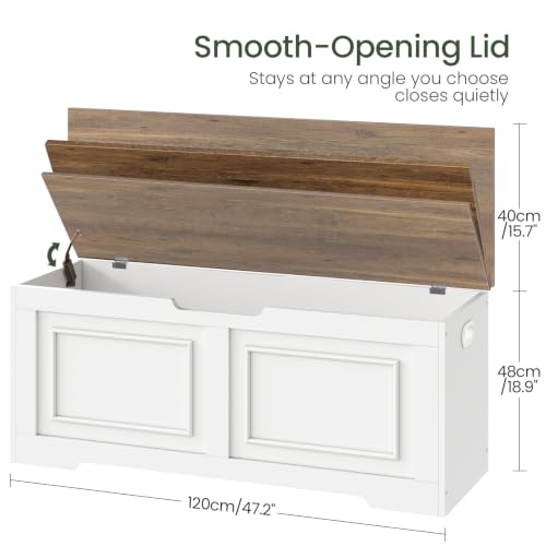 Large Wooden Storage Bench with Soft-Close Hinge - 47.2" Farmhouse Chest