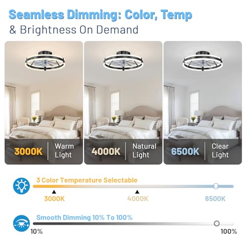 Black 19.7-Inch Low Profile Bladeless Ceiling Fan with Lights & Remote - Modern Design