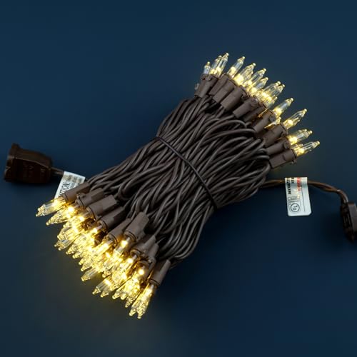 YULETIME 100 Warm White Christmas Lights on Brown Wire - 33 ft UL Listed