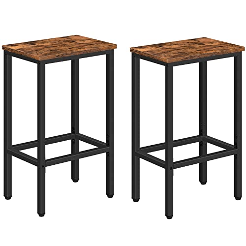 MAHANCRIS Rustic Brown & Black 25.8-Inch Industrial Bar Stools Set of 2 with Footrest