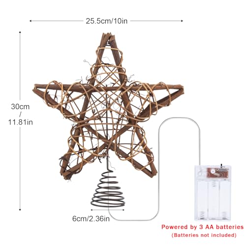 Christmas Tree Topper Farmhouse Decor Decorations Rattan Natural Star