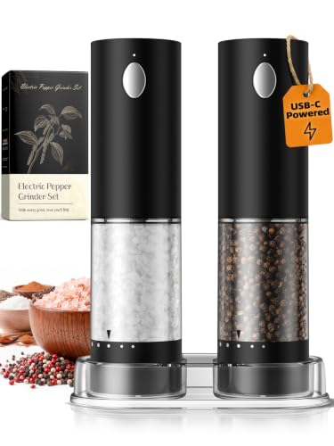 Rechargeable Electric Salt and Pepper Grinder Set with Adjustable Coarseness