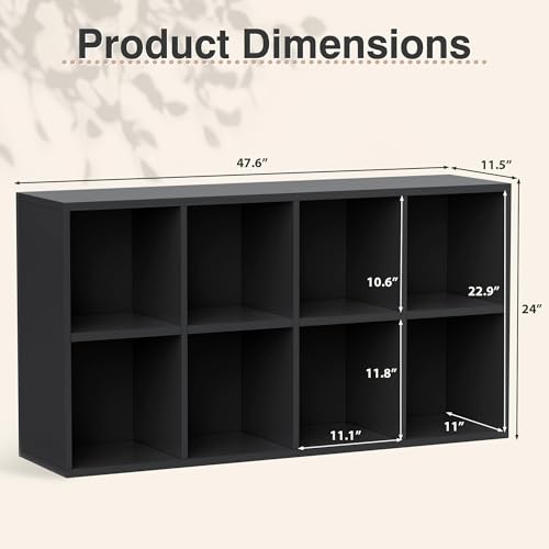 YESHOMY Black Modern TV Stand for 30-55 Inch TVs, 8 Open Cubes, 48 Inches
