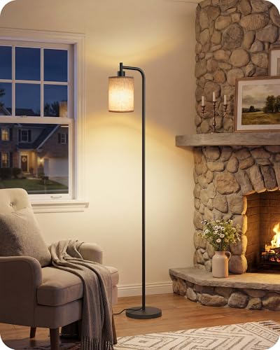 Dimmable Floor Lamp with Remote & 10W Bulb - Black + Beige Modern Living Room Light