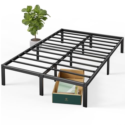 Black Full 14 Inch Metal Platform Bed Frame with Slats & Headboard Compatibility