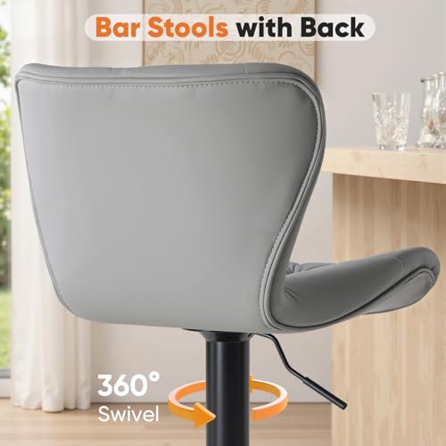 Sweetcrispy Set of 2 Grey Adjustable Faux Leather Bar Stools with Swivel