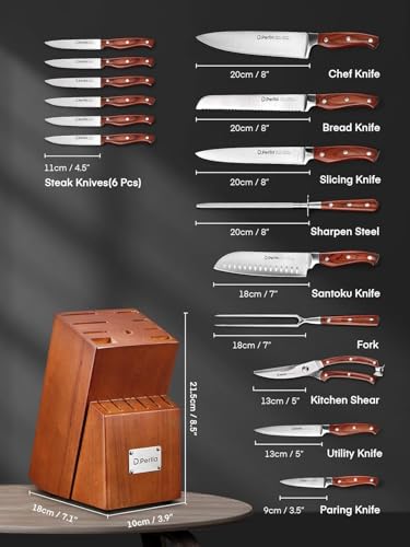 Brown 16-Piece Kitchen Knife Set with Wood Block - Sharp Stainless Steel Blades
