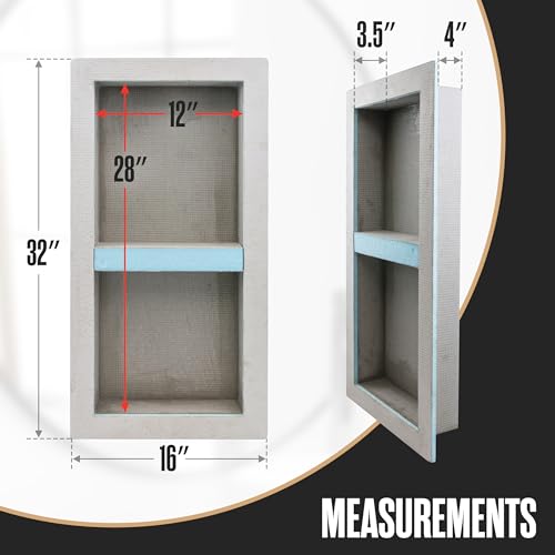 Shower Niche Insert Tile Ready 12x28 Inches Prefab Wall Box for Shower Storage - Houseables