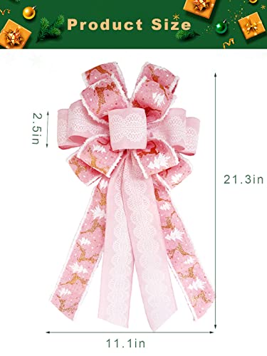SONGTIY Large Pink Christmas Tree Topper Bow - Handmade Holiday Decoration