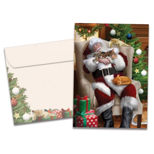 Tree-Free Greetings 10-Pack Christmas Cards - Cat Nap Santa Holiday Set
