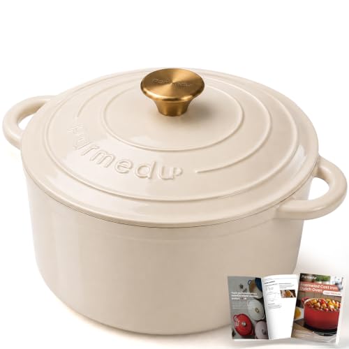 Enameled Cast Iron Dutch Oven 5.5QT for Sourdough Bread - Cream White