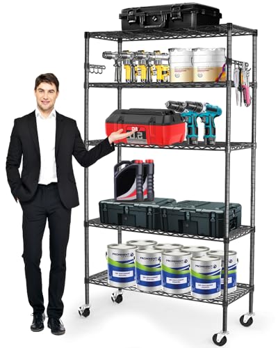 YNN Storage Shelves,1750Lbs 5 Tier Heavy Duty Metal Rolling Shelving