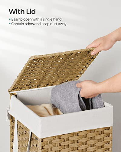 SONGMICS Laundry Hamper with Lid & Handles - 65L Synthetic Rattan, Foldable, Goose Yellow