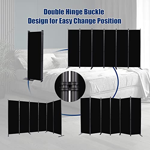 Black 6-Panel Room Divider 132-Inch Wide Folding Privacy Screen - HOMSCREENER