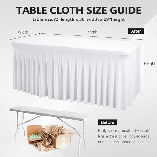 6 Pack White Spandex Fitted Tablecloths for 6ft Rectangle Tables - Wrinkle-Free Party & Event Cover (Variation: 6FT-6 Pack / White)