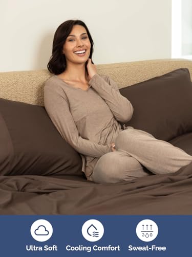 Queen Extra Deep Bed Sheet Set - Cooling Microfiber, Brown - Variation 09