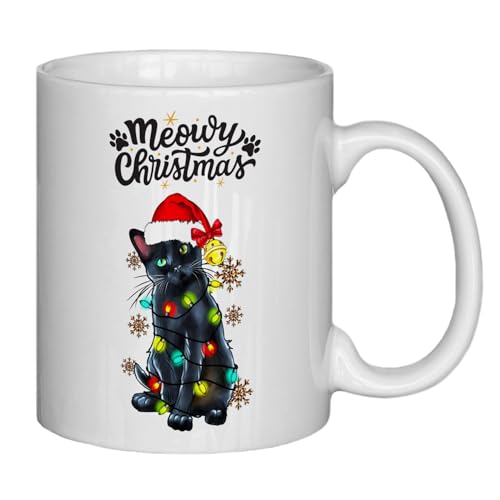 NATSUNO Black Cat Coffee Mug - Funny Christmas Cat Gift, 11oz