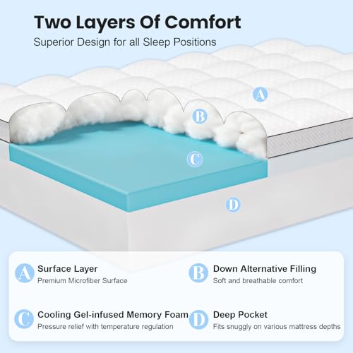 Easthome King Size Dual Layer 4-Inch Memory Foam Mattress Topper - White