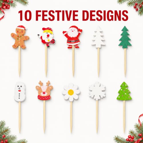 150pcs 5.2in Christmas Cocktail Picks - Basilify Christmas Cocktail Picks, Xmas Party Decor