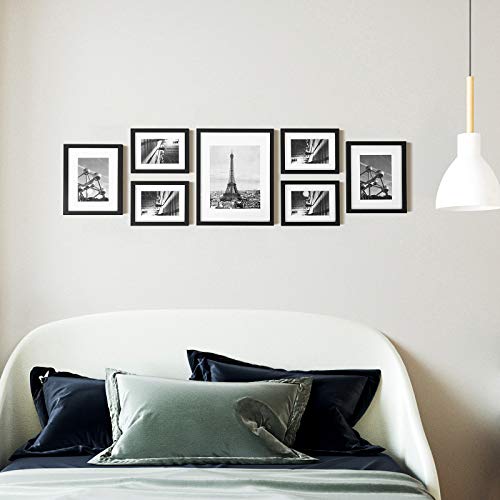 SONGMICS Gallery Wall Frame Set of 7 - Black, 11x14, 8x10 & 6x8 Sizes with Mats