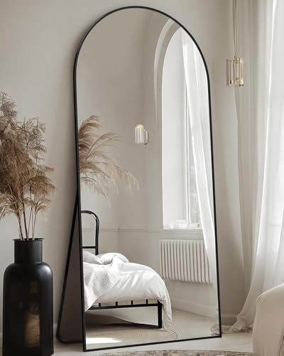 Full Length Arched Floor Mirror with Stand - 68 x 26 Inches, Black