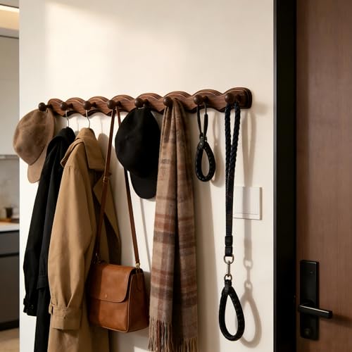 Vinoil 8-Pack Wooden Wall Coat Hooks - Modern Wavy Design for Entryway & Bathroom