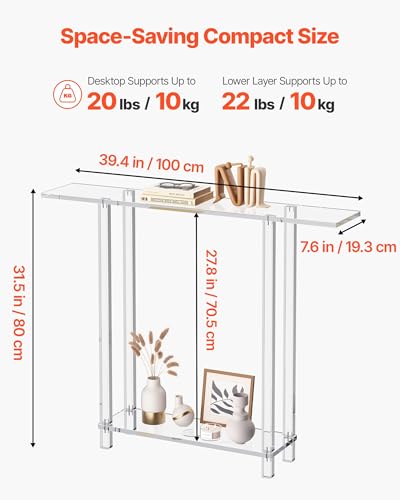 Acrylic Narrow Console Table with 2-Tier Storage - Clear Entryway Side Table