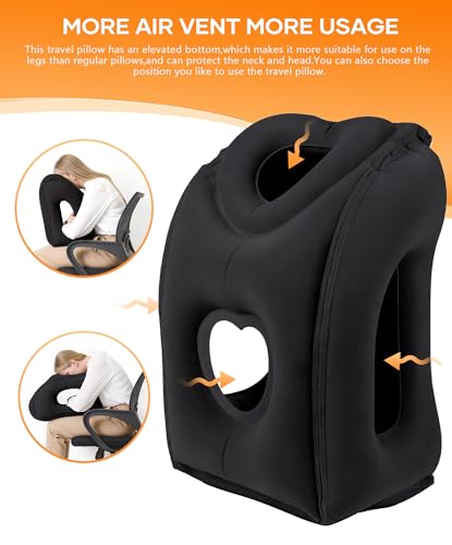 Black Heart-Shaped Inflatable Travel Pillow with Eye Mask & Earplugs - Medium
