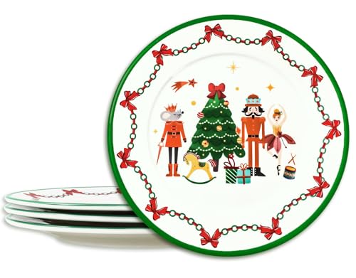 Nutcracker Christmas Dinner Plates Set of 4, 9-Inch Ceramic Holiday Tableware