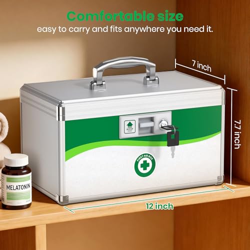 Medium Aluminum Child-Safe Lock Box with Keys - 12-Inch Medication Safe
