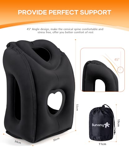 Black Heart-Shaped Inflatable Travel Pillow with Eye Mask & Earplugs - Medium
