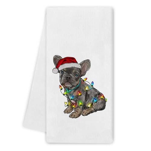 French Bulldog Kitchen Towels - Frenchie Navidad Christmas Decor, 16x24 Inch - Noaleviax